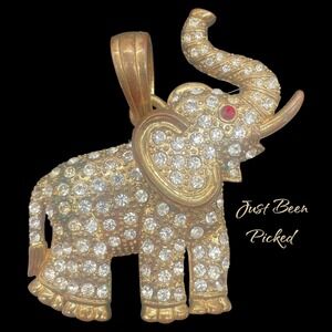 Vintage‎ Rhinestone Elephant Pendant